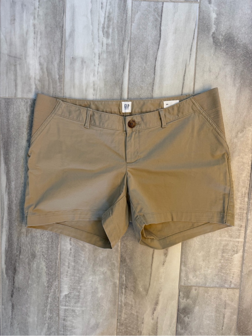 GAP Maternity Elastic Stretch Side Panel Tan Chino Shorts - Size S (4)